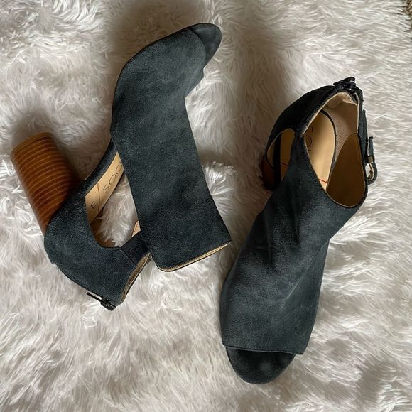 Sole Society Sally Blue Leather Open Toe Heeled Ankle Sandals Booties Size 8.5 M - Picture 3 of 13